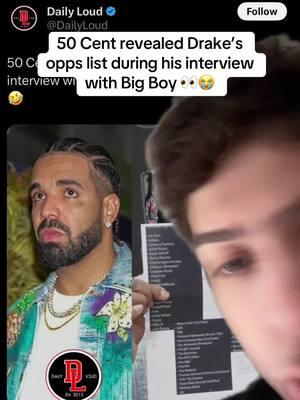 50 Cent revealed Drake’s opps list during his interview with Big Boy #50cent #kendricklamar #drake 