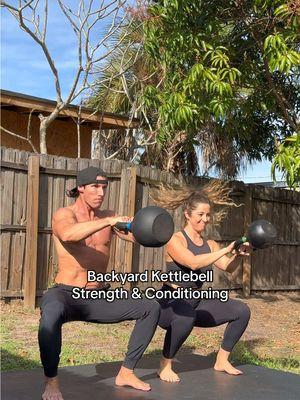 Get outside for some fun in the sun with this at home strength & conditioning workout. ☀️  Crazy how much youcan get done in 30-40 minutes, and without a gym. Link in Bio for Programs or a Free Week of the Kettlebell Training App. #kettlebellworkout #fitathome #homeworkouts #athomeworkout #outdoorworkout #functionaltraining #homegym 