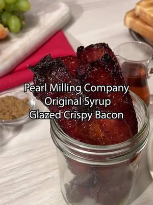 You HAVE to try this PMC original syrup glazed crispy bacon recipe! #Pancakes #bacon #syrup #breakfast #milk #pearlmilling #PMC #fyp #foryou 