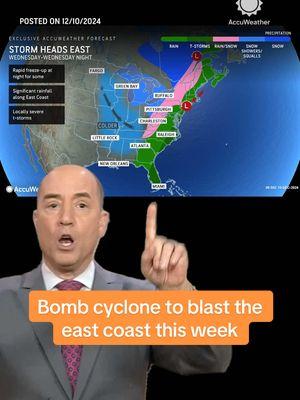 A bomb cyclone with atmospheric river is set to blast the eastern US this week with torrential rain and powerful winds. ⁣ ⁣ AccuWeather Chief Video Meteorologist Bernie Rayno breaks down what to expect. ⁣ ⁣ #forecast #bombcyclone #eastcoast #newyork #pennsylvania #snow #rain #weather #accuweather 