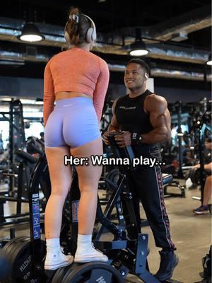 How we play around here.  Only reason I will let her interrupt my workout is to add more weight to my set. 😈 Send this to your partner.  #gymcouple #powerlifting #beastmode #couplegoals 