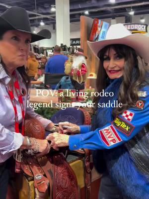 Martha Josey stopped by the booth to sign autographs and SADDLES! Be sure to check out our autograph schedule to see who will be signing & when🤠  #circley #circleysaddles #nfr #cowboychristmas #barrelracing #barrelracer #rodeo #christmas 