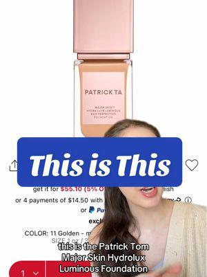 This is this hydrating long wear luminous foundations. The @Catrice Cosmetics true skin foundation ($10) is a dupe for the patrick ta major skin foundation ($58) at almost 1/6 of the price! #thisisthis #makeup #makeupdupe #parrickta #catrice #greenscreen 