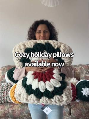 🎄Holiday pillows have hit the website! ✨  This is a limited collection, so get your hands on these cozy pillows before they’re gone. I’ve added new sweatshirts and mugs too! Stuffies will be added soon. Stay tuned 🥰 ✨ Want to make your own pillows?? I have a tutorial for that too 😉 Granny squares and round pillow tutorials are on my website. Hand knit pillows with tube yarn tutorial is on my YouTube channel. As always, the yarn is Stay Cozy brand. Find it all at StayCozyCo.com 🩷 Stay cozy, Jess #holidaydecor #holidaydecorating #cozyhome #cozyhomedecor #handmadeholiday #handmadedecor #decorpillows #staycozycreativeco 