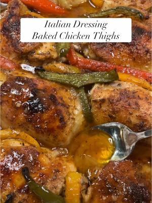 Italian Dressing Baked Chicken is so easy and so good! #italiandressing #bakedchicken #chickenrecipe #EasyRecipe #comfortfood #chickenthighs #chicken #dinner #budgetmeal 