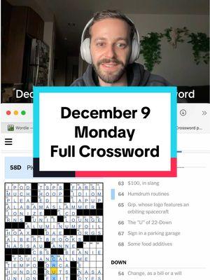 December 9 Monday Full NYT Crossword ##crossword##speedrun##nyt##nytgames