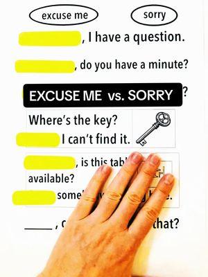 EXCUSE ME vs. SORRY 🤷‍♀️🌱 #englishlesson #englishwithalina  #onlinelessons #learnonline #OnlineLearning #teacher #teaching #TESOL #easyenglish #ESL #English #Vocabulary #improveyourenglish #basicenglish #beginnerESL #grammar #prepositions  #learning  #eslteacher #viral #videolesson #Easy #learn #speakenglish