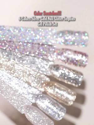 Color Swatches Time!!!#bornpretty 6 Colors Silver Gold Nail Glitter Sequins Gel Polish Set (60105)✨✨🤩💅 Tap the bio and search the product id to find more colors🥰 #nailtips #nailart #allshinonme #nailsdesign #gelnails #naillover #glitternails #nails2inspire #nailartist #nailswag #shinynails #winternails #allshinonme #fypシ゚ 