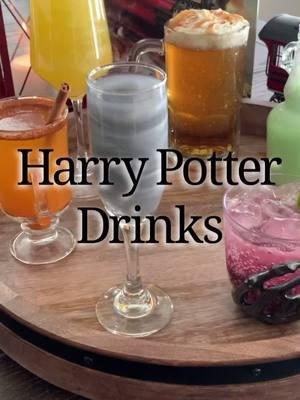 A compilation of Harry Potter Drinks from my Harry Potter Dinner and a Movie Series🍻 Ingredients: ✨Felix Felicis: Mango-Pineapple Juice, Silver Luster Dust. ✨Unicorn Blood: White Glacier Cherry Gatorade, Gray-Silver Luster Dust. ✨Gilly Water: Zucchini Slices, Parsley, Sparkling Flavored Water.  ✨Butterbeer: Cream Soda, Torani Butterscotch Syrup, Whipped Cream, Caramel Sauce.  ✨Polyjuice Potion: Ice, Green Apple Torani Syrup, Heavy Cream, Sparkling Water. ✨Dementor Draught: Ice, Sprite, Torani Grape Syrup, Fresh Lime Juice.  ✨Pumpkin Juice: Apple Juice, Pumpkin Purée, Cinnamon, Pumpkin Pie Spice.  - #harrypotter #harrypottertiktok #harrypotterdrink #butterbeer #hogwarts #wizardingworld #christmas #holidaytiktok #holidaymovies #universalstudios 