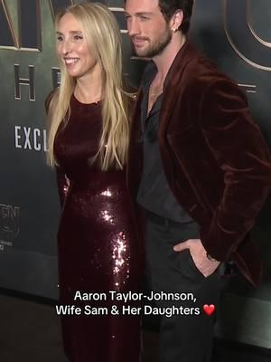 #AaronTaylorJohnson, his wife #SamTaylorJohnson and her daughters at the #KraventheHunter premiere. ❤️ #Nosferatu #RedCarpet #CelebrityCouple  