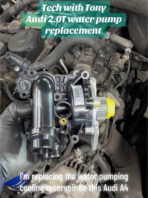 On todays’ Tech with Tony, i replace the water pump module, belt, and coolant reservoir on an audi a4 with the 2.0t engine. The housing was the OE unit with 190k miles and had been losing coolant quickly. The reservoir also had a minor crack in it. Not too terrible of a job to do. Extensions, t30, pliers, 12mm ratchet wrench, a few screw drivers, and soke patience required.  #bluebimma #audi #waterpump #turbo #technician #DIY #howto #educational