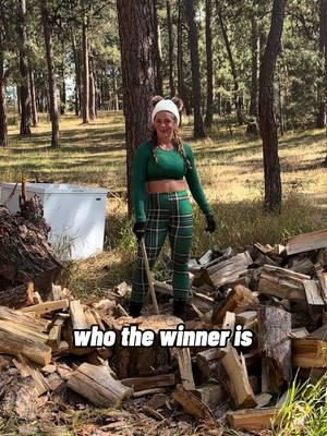 We all know who the winner is… 🪓🥇😏 #aspen #wood #woodchopper #woodchopping #splittingwood #woodsplitting #logs #log #cuttingwood #logsplitter #logsplitting #axe #axegirl #woodchoppinggirl #girlpower #muscle #cardio #Outdoors #outside #forrest #woods #speedround 