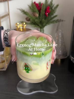 Eggnog matcha latte🍵☁️ this combo is surprisingly good! #eggnog #eggnogmatcha #eggnoglatte #satisfyingvideo #matcha #matchalatte #matchatok 