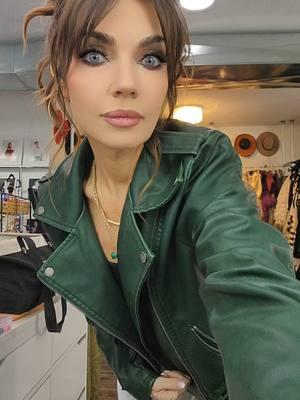 I love this jacket so much! ✨️ #motojacket #veganleather #green #motorcyclejacket #style #Katrina #oqq #Bodysuit #risenjeans #combatboots #unionbay #90s #grunge #girly #glam #risingphoenix #acidwash #Jeans #risen #boutique #artist #bun #messybun #updo #Mua #makeuplover #jewelry #OOTD @Rising Phoenix @Risen Jeans @UNIONBAY 