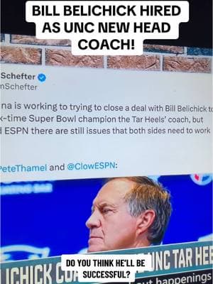 Bill Belichick hired as university of North Carolina head coach! #billbelichick #nfl #CollegeFootball #uncfootball 