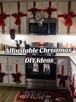 This Viral Kitchen Christmas h Hack, is Perfect for Those On a Budget. I used 4 Rills of Ribbon for Only $5 at Walmart. Ya'll got to try this hack! #fyp #kitchen #cabinets #diychristmas  #diychristmasdecor #christmasonabudget #aesthetic #christmasvibes #budgetdecor #decorhacks #homedecoronabudget #creatorsearchinsights 