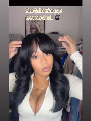 Curtain Bangs Bombshell synthetic wig that looks and feel soo human #freetress #equal #bombshell #bombshellwig #fyppppppppppppppppppppppp #sytheticwig #sythetic #fyp #foryoupage #viral #TikTokShop 