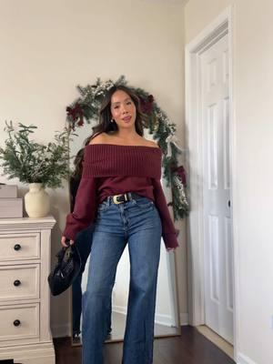 Hands down one of my fav outfits ✨ #styleover30 #winteroutfit #creatorsearchinsights #offshouldersweater #abercrombiestyle 