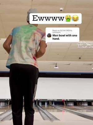 Replying to @FILTHY RICH No hate to one handers😅 • • • #fyp #explorepage #twohandedbowling #LikeAndShare #CollegiateBowling #lasvegas #viral #trending #strike #davenportbowling 