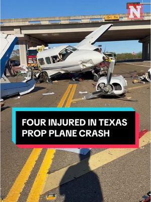 Four people were injured after a small plane crashed onto a road and struck three vehicles at a busy intersection in Victoria, #Texas, on Wednesday, December 11. #news #newsweek 