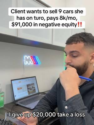 Client has 9 rental cars paying $8,000/mo, she wants out but has $90,000 in negative equity. #cars #cardealer #fyp #turo #carrental #carsales #dealership #dealershiptiktok 