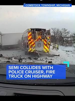 #Dashcam video shows a #semitruck colliding with multiple fire vehicles and a sheriff's cruiser on the #highway while they were responding to a separate crash Thursday morning. Authorities released the video to remind drivers to be careful on the roads during #winterweather.