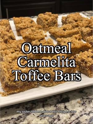 Oatmeal Carmelita Toffee Bars A buttery oat base, layers of chocolate, toffee, and caramel—topped with dollops of crumbly dough and a sprinkle of flaked salt. These bars are perfect for sharing (or keeping all to yourself)! Ingredients: •	1 ½ cups salted butter •	1 ½ cups brown sugar •	2 tsp vanilla •	1 ½ tsp salt •	1 tsp baking soda •	2 cups all-purpose flour •	2 cups old-fashioned oats •	1 ½ cups milk chocolate chips •	1 cup toffee bits •	12 oz caramel sauce Directions: 1.	Preheat oven to 350°F and grease a 9x13 pan. 2.	Mix butter, sugar, vanilla, salt, baking soda, flour, and oats until well combined. 3.	Press half the mixture into the pan and bake for 8 minutes. 4.	Spread chocolate chips, toffee bits, and caramel sauce over the warm base. 5.	Add dollops of remaining dough on top (no need to spread evenly). 6.	Bake another 16–18 minutes. Sprinkle with flaked salt. Cool completely—overnight is ideal—before cutting. The wait is so worth it! #OatmealCarmelita #ToffeeBars #deliciouslyBold #BakingLove #HomemadeTreats #DessertInspiration #SweetTreats #BakingCommunity #DessertLovers #BakingFromScratch #CaramelGoodness #FoodieFeatures #InstaDessert #FoodVideo #BakingTips #RecipeShare #YummyDesserts #SweetsOfInstagram #TikTokBaking #BakingIdeas #DessertRecipes#NutriMill #kroger