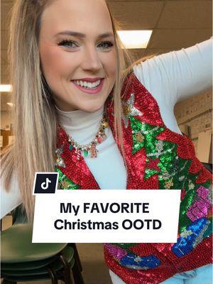 Show me a cuter christmas vest… I’ll wait… 🤭🎄 #tootd #holidayvest #thingsteacherswear #trendyteacher #teachertok #teachersoftiktok #tiktokteacher #OOTD #fitcheck #holidayfitcheck #fyp 