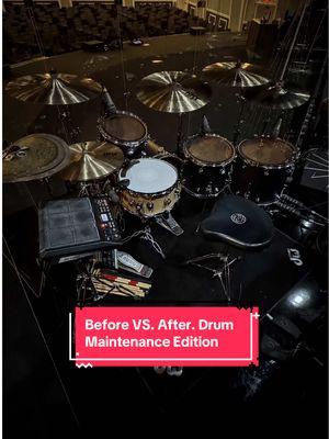 We tend to talk a lot about the importance of maintaining the drums that we have.  I recognize talking can only go so far, so I had to show y’all what I was talking about.  This was a maintenance job I did on the DW Collector Series drum kit that I get to play on often.  The sizes for this kit are a 14” snare drum, 12” rack tom, 14” floor tom, 16” floor tom, and 22” kick drum.  I did a maintenance job on this same kit in May, although plenty of events have happened since then, and this kit needed a refresher.  This time around, all the drums on the kit were getting new Batter side drum heads, shell refreshing, mounting screws tightened, cleaned, and re-tuned.  I changed it up this time with drumheads and did Evans on everything! On the Tom’s, I went with Clear EC2S, which are 2-ply of 7mil giving opened yet focused sound.  With the kick drum, I used the EMAD Heavyweight Clear drum heads, which are 2-ply of 10mil that provide a nice punchy yet durable kick sound.  Lastly, I used a Coated Heavyweight on the snare, which also has a 2-ply of 10mil and a reverse dot for more durability. By far, this is the best this snare drum has sounded! I’ve tried so many drum heads on this snare drum, and I think I finally got the one.  As you can hear, the after-maintenance sounds tighter, more focused, and lively than before.  PS: I made sure I vacuumed the drum carpet as well. You can’t forget about that! Stay creative, and have a great rest of the week. Love you, guys!! Okay. Byeeeee. 🥁🤓👊🏻❤️🙏🏻 — #testabeatdrums #thedrumsultant #drumtuning #snaredrum #snare #drummer #vibe #geartok #drumtok #process #technique #fixxerupper #tuning #sound #CapCut #drumtuning #drumtech #tensioning #tipsandtricks #toolsofthetrade #drumsultant #techtip #maintenance 