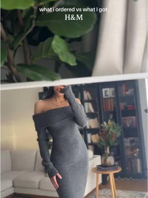 Elegant and cozy 🫧 #whatiorderedversuswhatigot#tryonhaul#handm#sweaterdress#offtheshoulderdress#grey#cozyoutfit#winterdress  