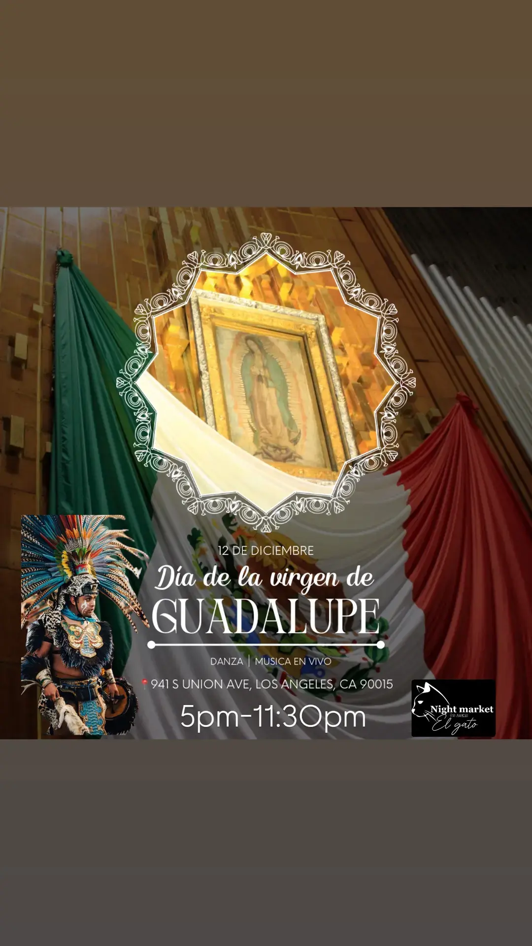 Ven con nosotros a celebrar el día de la virgen de Guadalupe  📍941 S Union Ave, Los Angeles, CA 90015 ⏰ Thursday & Friday: 5:00pm - 12:00am ⏰ Saturday & Sunday: 3:00pm - 11:00pm #losangeles#lastreetfood #lanightmarket #nightmarket #nightmarketfood #nightmarketelgato #streetfood #foodscene #losangelesstreetfood #streetvendors