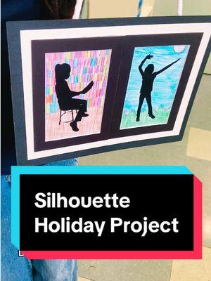 We made Silhouette pictures of ourselves doing activites we love.  Then we drew the activity around the silhouette, added a frame, amd made it into a holiday gift for our parents!   They canme out SO good 😍😍😍 #teachersoftiktok #holidaygift #studentwork #holidaygiftideas 