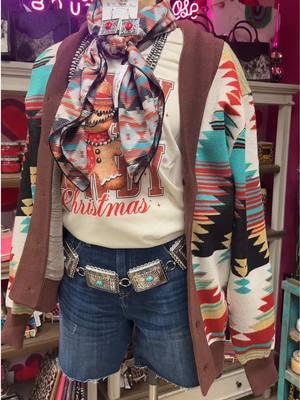 Have A Jolly Western Style Christmas 🎄 New Aztec Print Cardigan Sweater and Howdy Gingerbread TShirt 🤠 Shop Online Or Instore Friday Hours 12-8PM #thechandelierroseboutique #nataliatexas #shoplocal #shopsmall #westernfashion #westernwear #christmas #christmasoutfit 