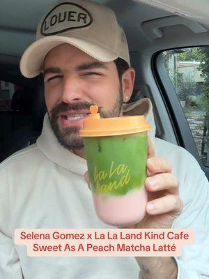 What a peach! 🍑 Miss @Selena Gomez has collabed with @La La Land Kind Cafe x @Rare Beauty to create the “Sweet As A Peach Matcha Latté” $7 to promote her new peach scent of the Awaken Confidence skin & hair line. Available Dec 7-31 — but is it Number One Hater Approved?! #selenagomez #rare #rarebeauty #skincare #peach #matcha #tastetest #matcha #bennyblanco #matchalatte #lalaland #lalalandcafe #thegrove 