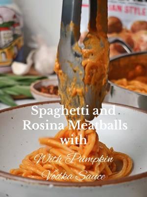 🍝Spaghetti with Meatballs and Pumpkin Vodka Sauce🎃  Comfort food with a seasonal twist! Spaghetti with Meatballs and Pumpkin Vodka Sauce is a rich and flavorful dinner idea that combines #Rosina Italian Style Meatballs with creamy, spiced pumpkin sauce. Perfect for cozy nights!  Thanks to @Uncomplicatedchef  #EasyHomeMeals #RealFoodFrozen #Spaghetti #SpaghettiAndMeatballs #VodkaSauce