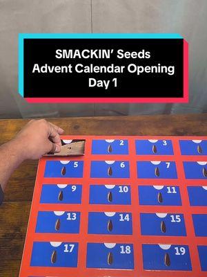 SMACKIN’ Calendar Opening Day 1! Click the link below to see what the mystery Item is! #smackinsunflowerseeds #sunflowerseeds #adventcalendar 