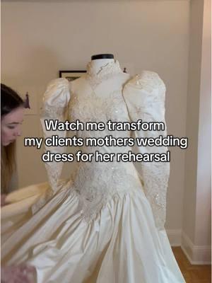 I reconstructed my clients mothers wedding dress for her rehearsal dinner. A cherished memory for my brides wedding! #mothersweddingdressremade #momsweddingdressredesigned #momsweddingdress #reconstructedmomsweddingdress 