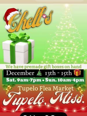 Looking for the perfect last-minute Christmas gifts? Look no further! Join us at the Tupelo Flea Market this weekend, December 13-15, where we’ll be showcasing all our best-selling products at unbeatable prices!  Whether you’re shopping for someone special or treating yourself (because you deserve it!), we have something for everyone. Explore our wide range of luxurious items, including: 🧴 Men’s Care Products   🌸 Yoni Care Essentials   🌾 Oatmeal Scrubs   🌿 Turmeric Soaps   🛁 Milk Baths   🦶 Foot Soaks   🎁 Customizable Gift Boxes and so much more! Our products are perfect for anyone on your list, and we’re bringing the deals to make your holiday shopping even sweeter! #ChellsSoapAndBathCo #HolidayShopping #TupeloFleaMarket #SelfCare #GiftIdeas #SupportLocal #tupelomississippi #tupelo #christmas2024 #Christmas 