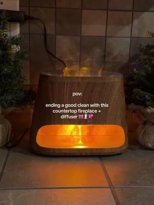 I always get asked where mine is from. My fave purchase from TT shop honestly 🕯️✨ #essentialoildiffuser #salkingdiffuser #countertopfirepit #countertopfireplace #momcleaningmotivation #cleaninghacks 