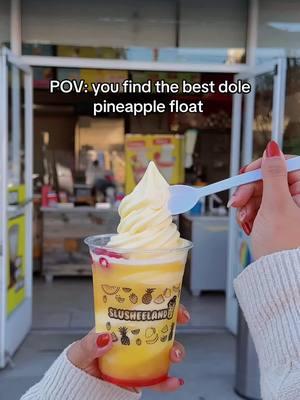 Celebrate the season with a splash of sunshine! ✨ Our Dole Pineapple Float is the perfect way to add a tropical twist to your holiday festivities! 🍍🍦☺️ #losangeles #dole #pineapple #softserve #icecream #float #dessert #northhollywood #lafood #slusheeland #burbank #lafoodie #losangelesfood 