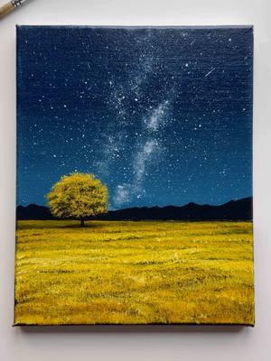 The lone tree under an infinite night 🌌 🌻 . . . . . . . . . . . . . . . . . . . . . . . . . . . . . . . . . . . . . . . . . #treepainting #trees #cosmic #starrysky #lonely #landscapepainting #easyart #cozyvibes #glimpse #artistoftiktok #artok #artoftheday #natureview #artinspo #paintingideas #paintingtutorial #fypagee #foryouu #kesfet #acrylicpainting #canvasart #artworks #art #howtopaint #galaxypainting #galaxy #landscapersoftiktok #rewards #abminiart 