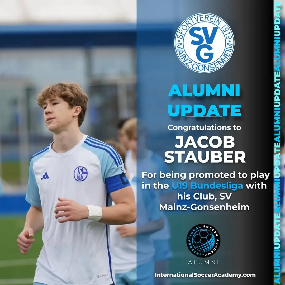 Congratulations to our Schalke 04 Alumni Jacob Stauber for being promoted to the U19 Bundesliga (or now called the NLZ-Liga) with SV Mainz-Gonsenheim U19. A talented Canadian-American player from California and captain of our FC Schalke Integrated U18 Academy, Jacob played for Culver City UPSL before signing with us last season. International Soccer Academy has arranged over 160 trials for our highly talented and dedicated youth soccer players and gap year student athletes….since we started our unique pro academy residential programs in the fall of 2022! Want more info on our program? Please visit our website. Link in bio. #InternationalSoccerAcademy #YouthSoccer #Soccer #Trial #OfficialSoccerTrial #Football #PathwayToPro #NoOtherProgram #GoodLuck #footballtraining #socceracademy #soccertryouts #soccertrials #footballtrials #s04