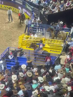 #kalebdriggers and #juniornogueira take #firstplace during Round 8 with a 3.4 second run.  #NFR #teamroping #rodeo #Vegas 