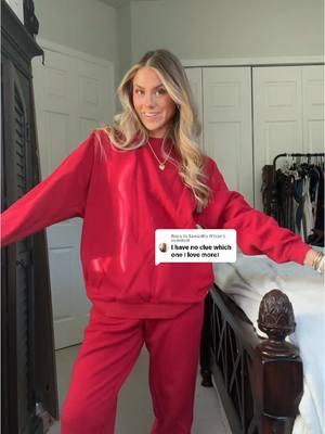 Replying to @Samantha Wilcox obsessing over cherry red right now and this is the cutest two-piece matching set in this cherry, red color and wearing the size small in both the top and the bottom. I am obsessed with the color in the fit. It is so comfortable and cozy it’s also unisex!!! ☺️🍒  if you click on the comments section at the top you’ll see it says “related product click to view” this is the LTK link with everything! https://liketk.it/4ZiOc ##cherryred##redmatchingset##redsweatpants##redsweatshirt ##matchingset##matchingsetsforwomen##matchingtwopiecesets##knitmatchingset##twopieceset##twopieceoutfit##pinkmatchingsets##knitset##knitsweater##loungewear