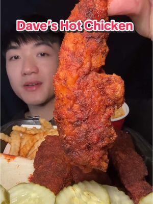 Finally trying @Dave’s Hot Chicken reaper tender 💀 #mukbang #eating #Foodie #fypシ゚viral #mukbangeatingshow #foodtiktok #asmreating #daveshotchicken #reaper #spicy #nashvillehotchicken #fries #macncheese #pickles #unitedstates #america #fastfood #bussin #losangeles 