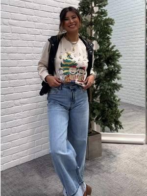 Well look who just walked out of a holiday rom com. (Hint, it’s: @Nikki Manivong) #discovermaurices #festive #holiday #fashion #fashiontiktok #dresstoimpress #graphictees #comfy #casual #jeans #sweatshirt #vest #tryonhaul #haul #OOTD 