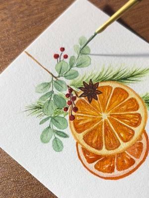 Day 13 of my watercolor advent calendar! 🍊✨ #creatorsearchinsights #watercolor #watercolorpainting #painting #minipainting #tinypainting #adventcalendar #diyadventcalendar #holidaycountdown #christmascountdown #tistheseason #ornaments #christmasornaments 