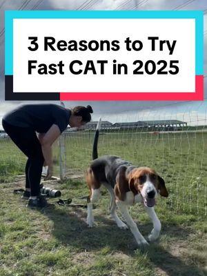 If you want to try something new with your dog in 2025, listen up! Fast CAT is one of the fastest growing dog sports!  It’s a timed 100 yard sprint after a lure that mimics small prey.   🏃🏻‍♀️ GREAT EXERCISE:  100 yards is a long way for small dogs with little legs, but even large dogs get good exercise during this sport because sprinting is no joke!  Multiply that exercise by two runs per day and you have a recipe for a tired, or at least calm, dog that evening. 🐾 BIOLOGICAL FULFILLMENT:  Activities that engage any creature’s natural instincts is great enrichment, and that goes for dogs too!  Fast CAT taps into dogs’ chasing, hunting, and running instincts.  Even if your dog doesn’t care much about prey, Fast CAT is still providing them with an outlet for other instinctual behaviors! 😃 IT’S FUN:  Doing activities together is one of the best things you can do for your relationship with your dog.  They will have fun engaging their instincts and you’ll have fun watching them have fun.  And you’ll both have fun because you’ll be together! If you haven’t tried Fast CAT yet, ask a question in the comments!  If you’re a seasoned Fast CAT team, what are some tips you have for newbies? #livebetterwithyourdog #dogsports #fastcat #lurecoursing #lurecourse #coursingabilitytest #americankennelclub #akc #dogshow #fastdog #dogenrichment #dogenrichmentactivities #dogenrichmentideas #dogmomlife #dogmomaf #dogmoments #dogmomproblems #reelsmas 