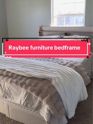 Beige queen bed frame update 🏠 #bedframe #bedframes #bedsheets #fuzzyblanket #blankets #raybeefurnituredresser #comforterset #fyp 