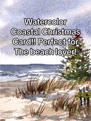 Watercolor Coastal Christmas card for the beach lover! Super fun & easy for any skill level. Check it out! #howtotiktok #watercolorforbeginners #coastal #christmascards #winter #artistsoftiktok #howtopaint #xmas #watercolor #